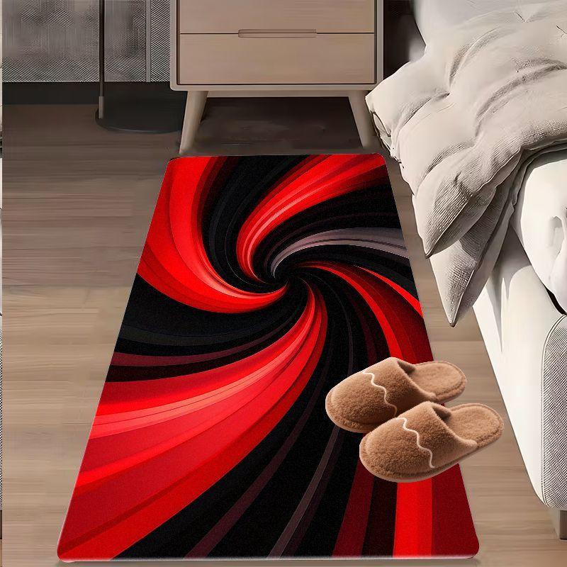 Flannel Printed Red Black Spiral Rug Dynamic Wave Design Soft Fleece Floor Mat Living Room Carpet Modern Decor Abstract Rugs