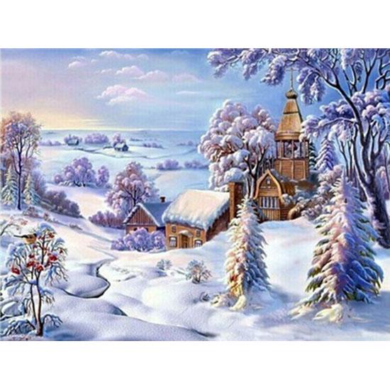 Huacan Full Square Diamond Painting Landscape Diamond Embroidery Snow Scene Picture Rhinestone Mosaic Painting