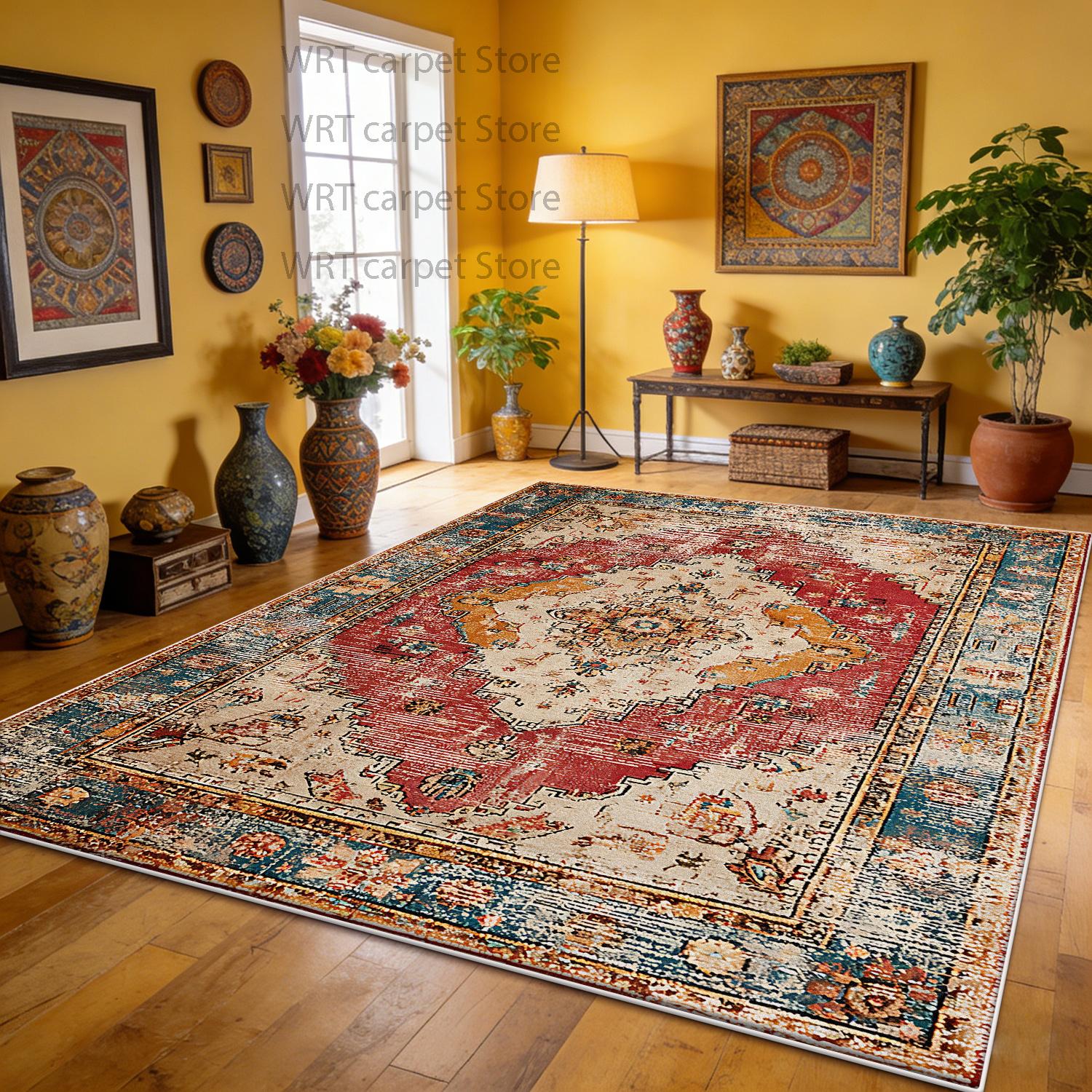 

Ethnic Style Distressed Living Room Carpet Persian Decoration Home Sofa Coffee Tables Soft Floor Mat Bedroom Non-slip Fluffy Rug 60x90cm