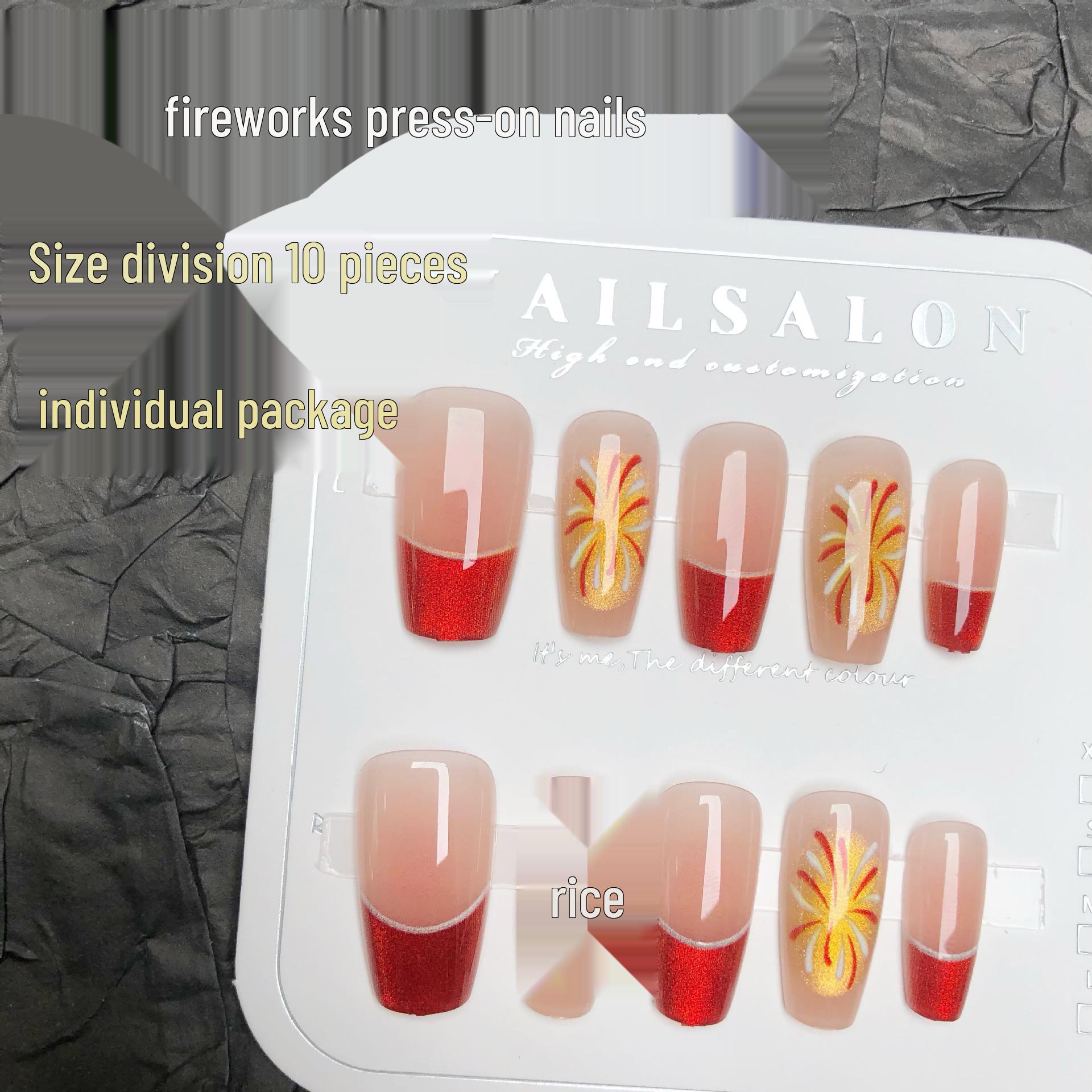 

Gold Fireworks Red Cat Eye Short French Edge Nail Art Patches