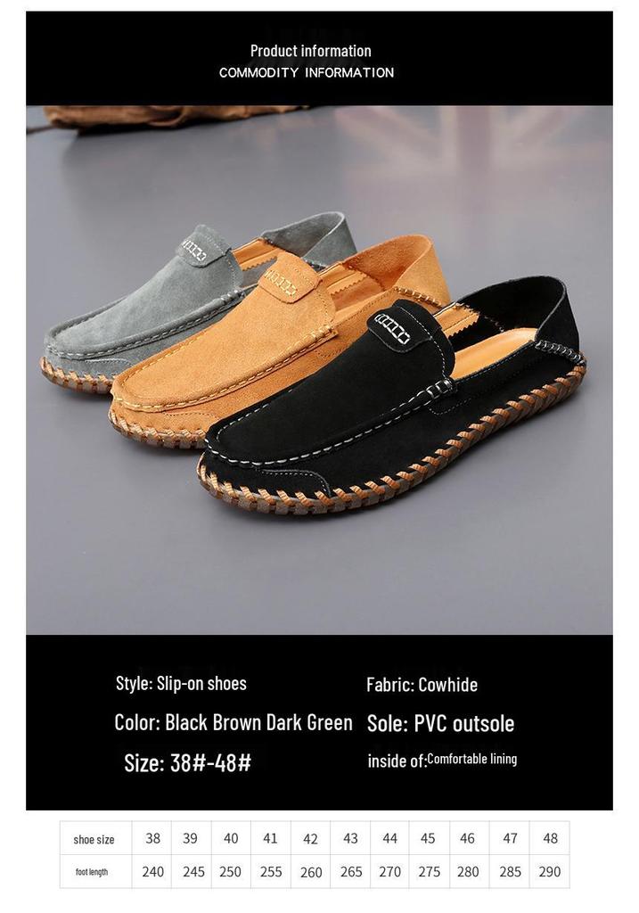 Men's Autumn Suede Hand-stitched Slip-on Loafers: Lightweight & Breathable Low-top Driving Shoes