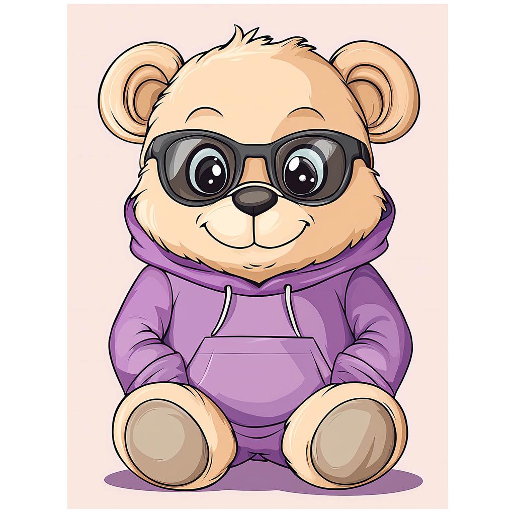 Plakat Pluszowy Miś We Fioletowym Hoodie Plakat Pluszowy Miś We Fioletowym Hoodie, 50X70 Cm, Bez Ramy, Papier Matowy 230 Gsm
