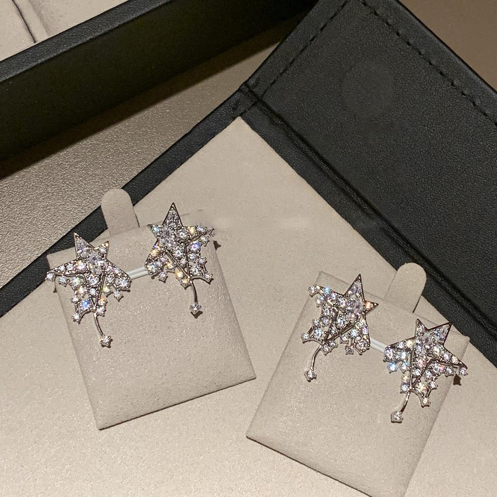 Super Shiny Zircon Star Stud Earrings Cold Wind Personalized Fashion Commuter Earrings Earrings Earrings
