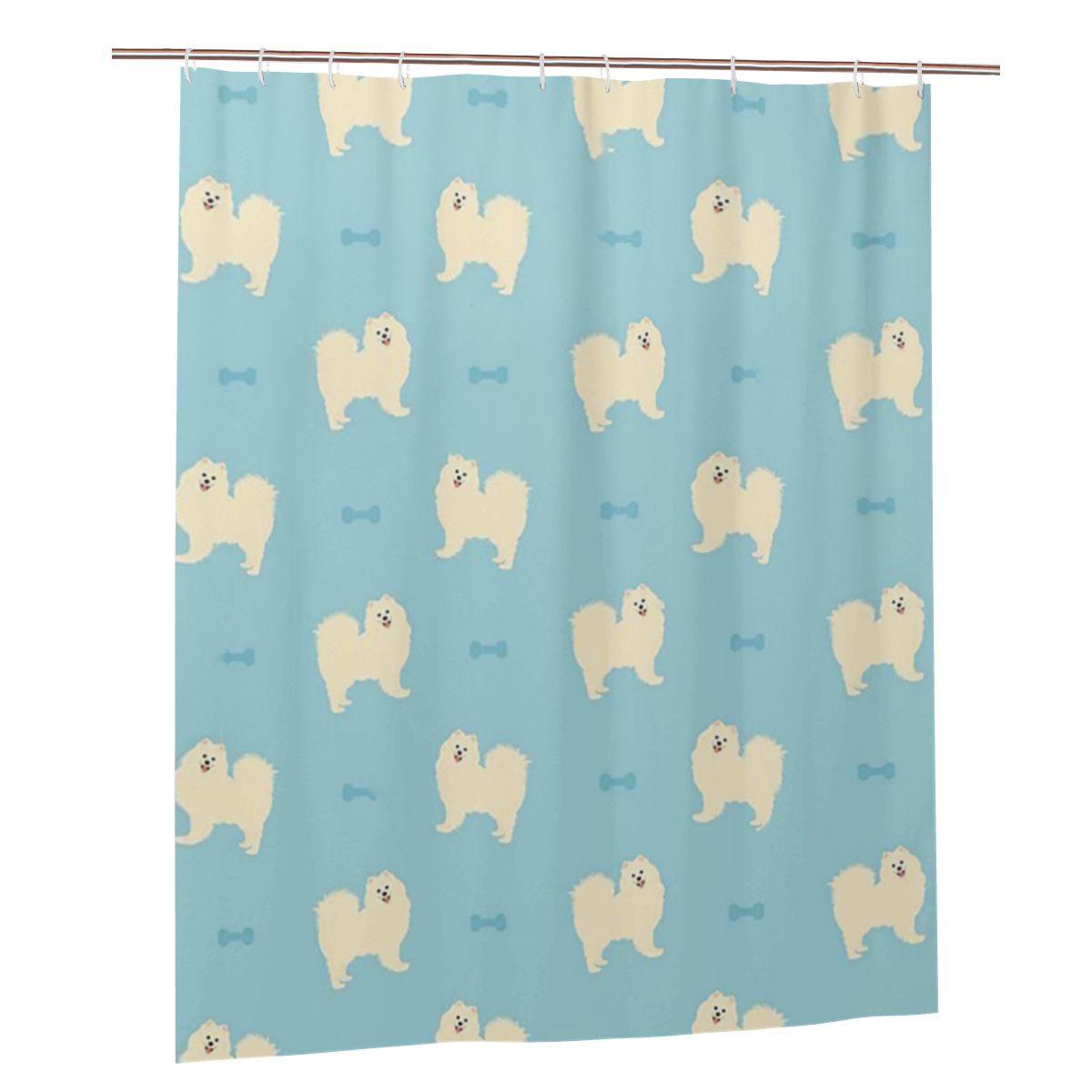 

Samoyed Dog Shower Curtain Bathroom Polyester Waterproof Bath Curtains With Hooks W60H190(CM)-1 Pcs