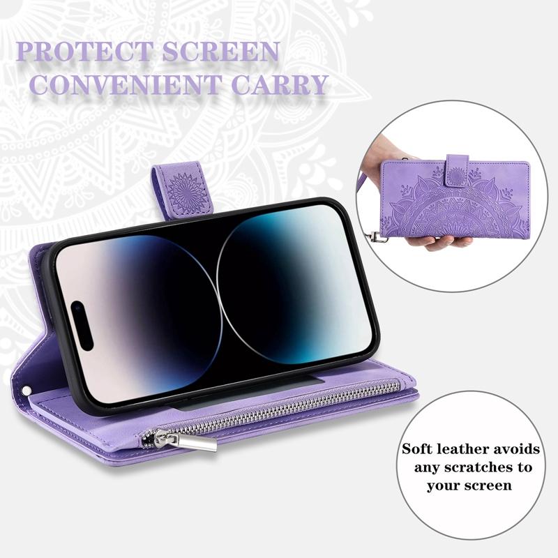 Luxury Zipper Wallet Case for iPhone 14 15 16 17 Pro Max Air 16E 13 12 11 Pro XR XS 7 8 SE Embossed Leather Card Slot Phone Bag