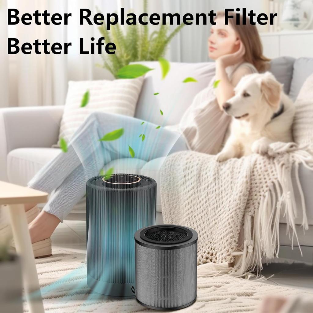 2 Pack JF100 Air Purifier Replacement Filter, Pre-Filter+True HEPA H13 Filter+ Activated Carbon Filters, 3-Stage Filtration Filter