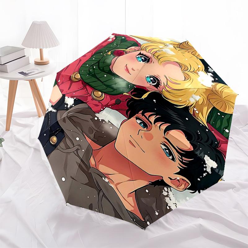

1pc Snowy Adventure Anime-Inspired Umbrella with Auto-Open Close Mechanism, Foldable Design, Iron Frame for Outdoor Use, Perfect Gift for Fans, Travel