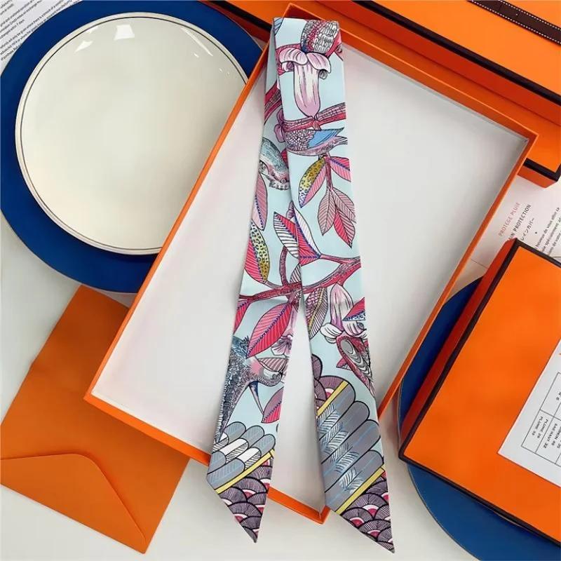100% Silk High Quality Luxury Brand Scarf Women Headband Hair Band Foulard Tie Ribbon Neckerchief Skinny Scarves Accessories