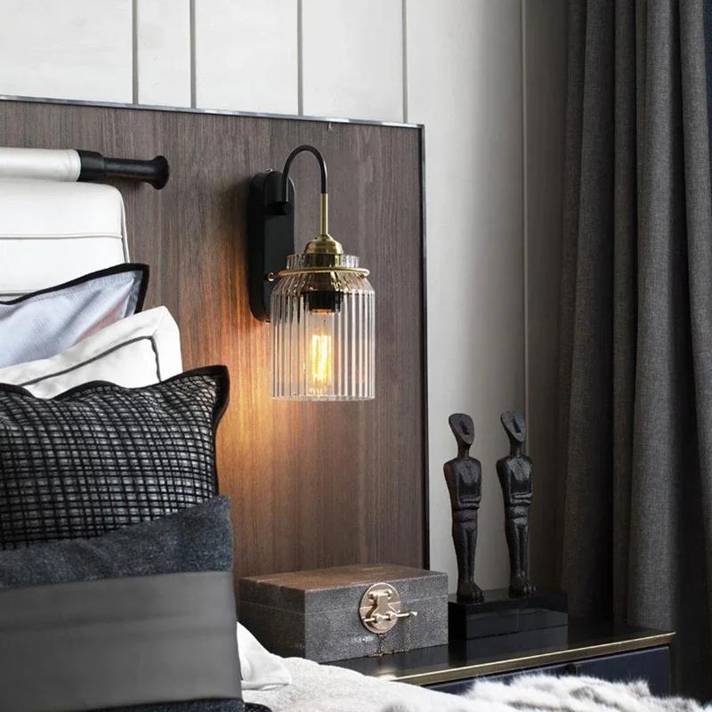 American retro industrial style LED wall lamp Nordic light luxury bedroom glass wall lamp Bedside corridor mirror Front light