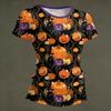 Damen Halloween Print Kurzarm Hals Locker Sitzendes T-Shirt für Party Freizeitkleidung