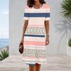 Women Plus Size Round Neck Short Sleeve Printed A Line Midi Dress