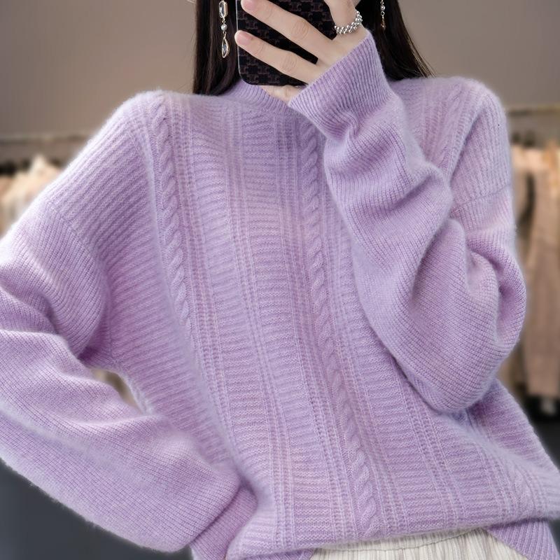 Semi-turtleneck twist sweater women's autumn and winter new solid color inner fashion bottoming shirt loose thickened pullover knitted sweater