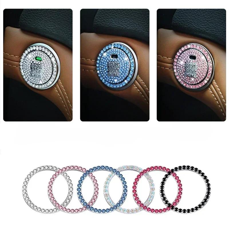 1PC Automobiles Start Switch Button Decoration Circle With Diamond Rhinestone Ring Button Sticker Car Interior Accessories