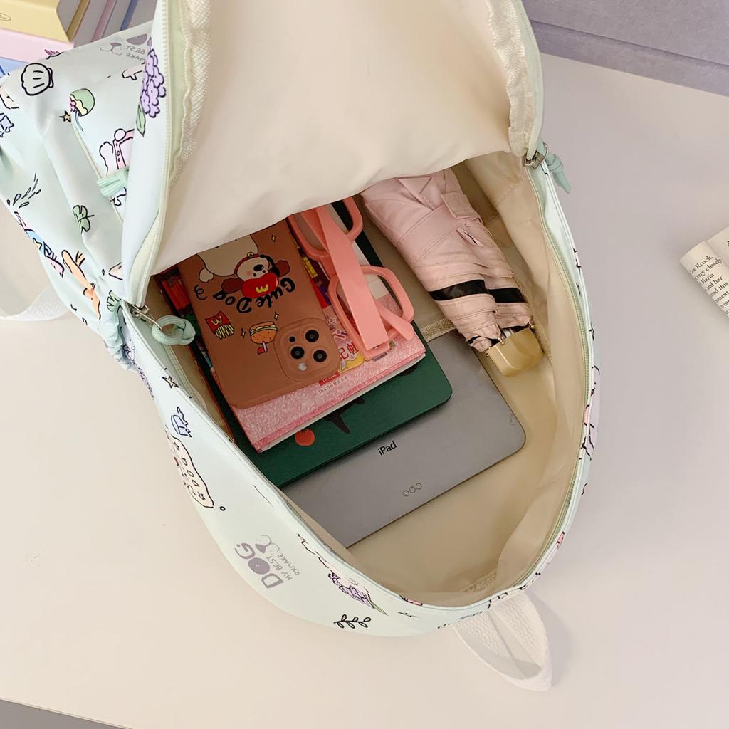 Korean Version of Cartoon Printed Backpack Large Capacity Student Backpack Going Out Travel Bag Junior High School High Value Backpack Men and Women