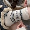 Winter and Autumn Thick and Warm Wool Socks for Children. Fair Isle Retro Snowflake Mid-calf Pullover Socks Paired with Boodles Shoes.