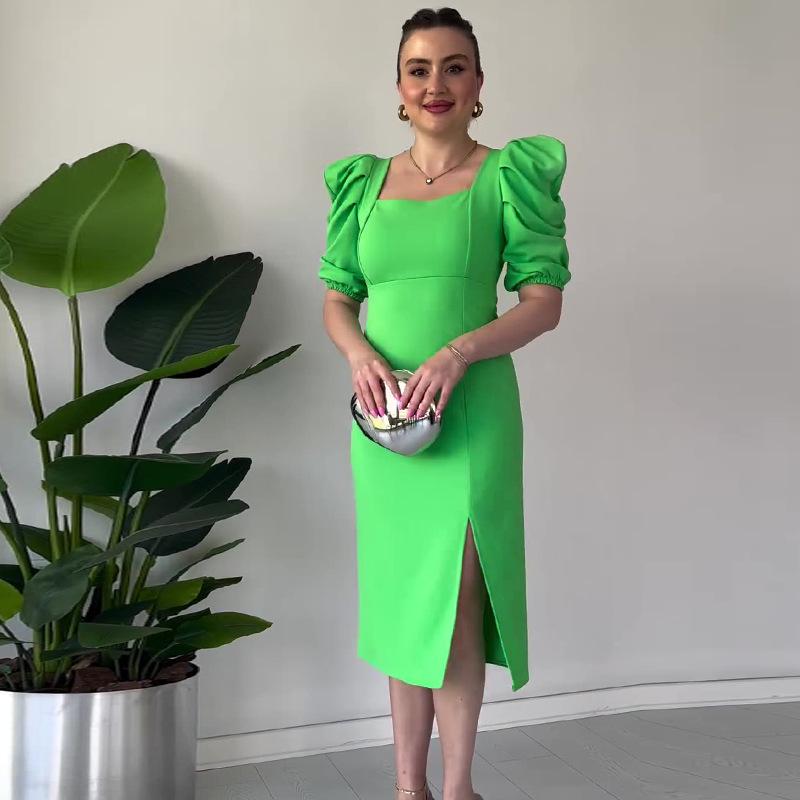 

Летнее женское платье 2024 года, слегка зрелое, в французском ретро-стиле, с квадратным вырезом, однотонное Extra Small