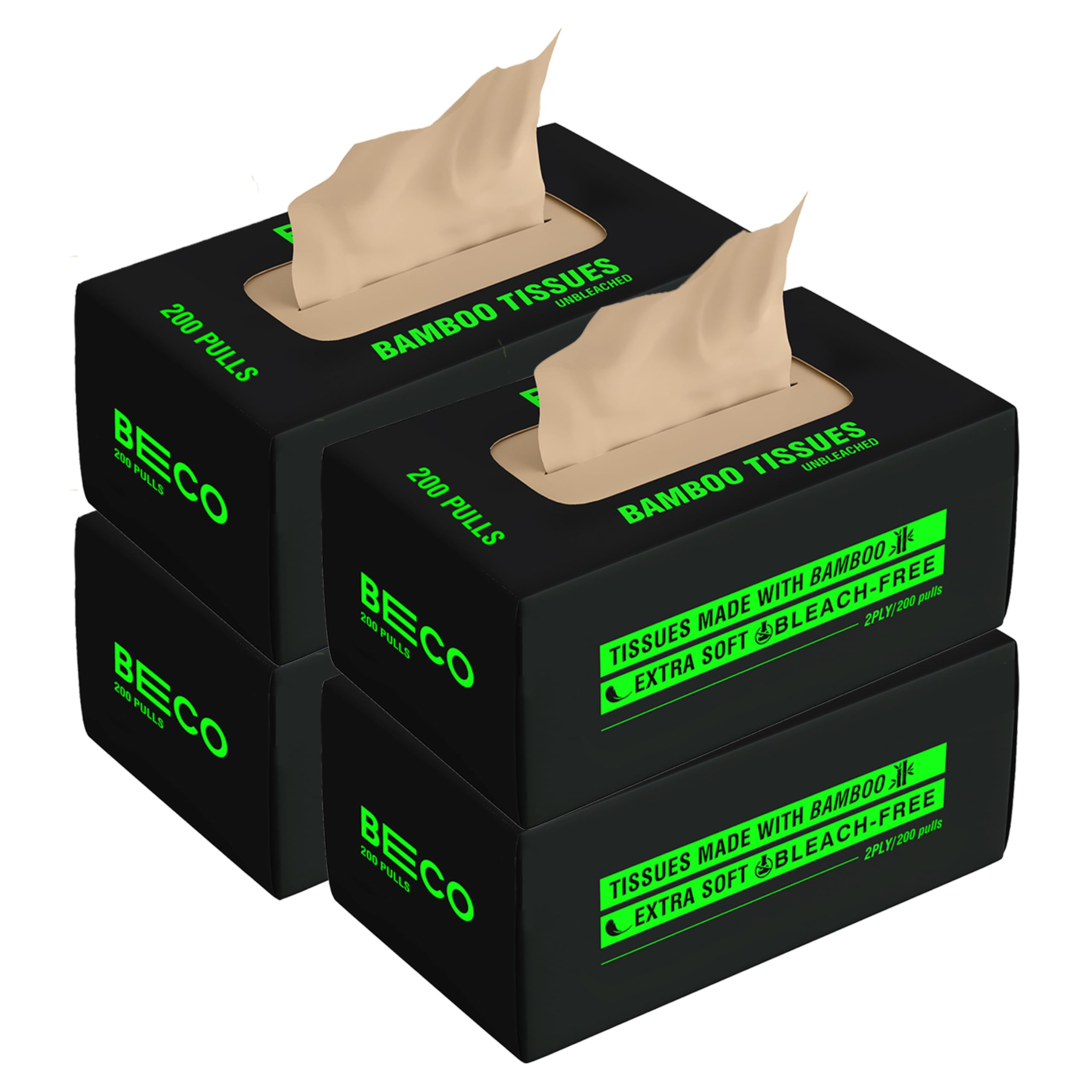 Beco Bamboo Super Soft 2-ply Car Tissue Box| Facial Tissue-200 pulls, Pack of 1| 100% Natural & Ecofriendly
