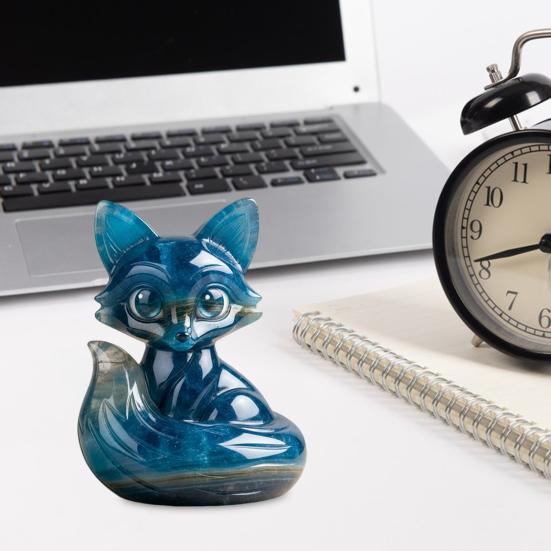 Yousheng Little Fox Figurine Hand-Carved Healing Guardian Fox Statue Lucky Animal Sculpture Home Office Desktop Decoration Ornament