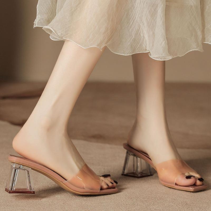 H368-6 Candy Color ZA Transparent High-heeled Slippers Women's Silver Summer Sandals Transparent Crystal Heel Outer Shoes Women