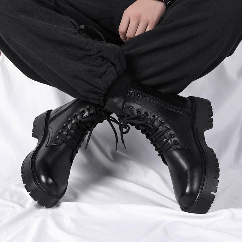 Outdoor Winter Plush Snow Sneakers High Top Punk Shoe All-match Man Ankle Boots Men Casual Leather Footwear Men Motorcycle Boots