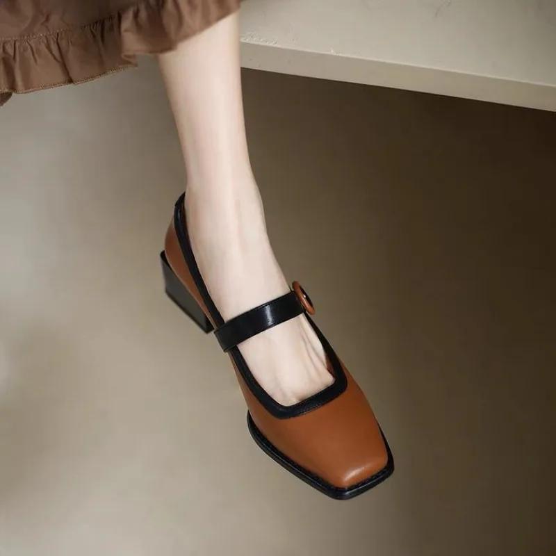 Women's Low Heel Shoes Square Heel Shallow Mouth One-line Buckle Shoes Daily Commute Versatile New Spring Zapatillas De Mujer