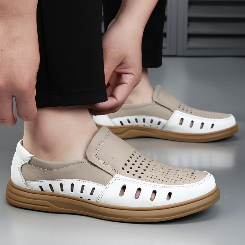 First Layer Cowhide Shoes Hole Shoes Casual Wear-resistant Breathable Non-slip Beef Tendon Outsole Leather Soft Men's Sandals