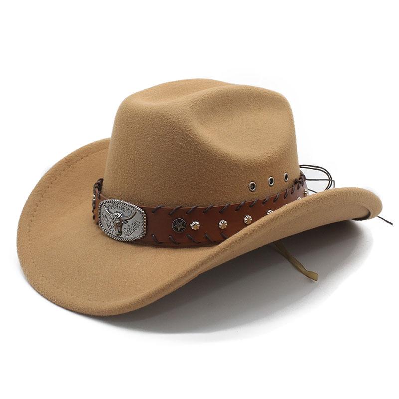 JYL TS DIY Ox Head Cowboy Hat Unisex Western Ethnic Suede British Jazz Hat