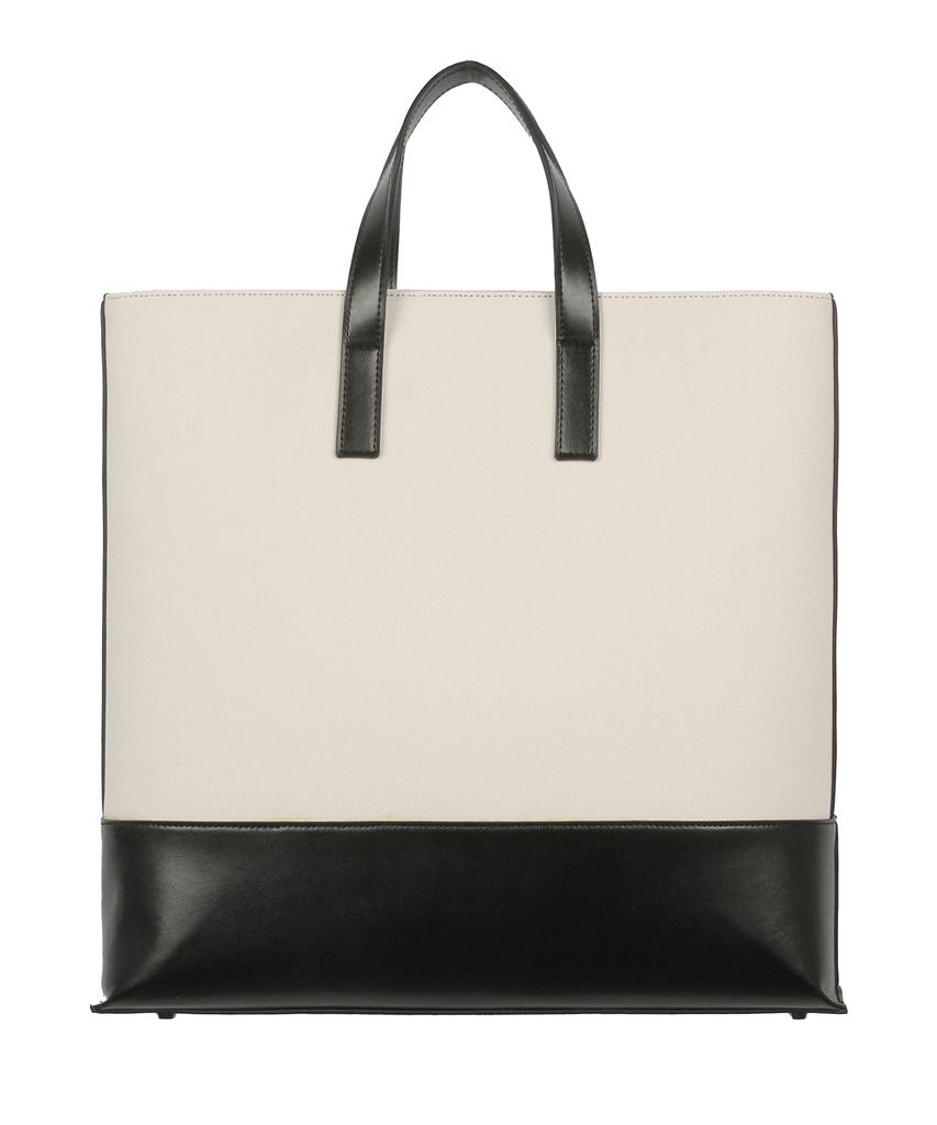 Doffjason Cowhide Canvas Chain Tote Bag Ivory
