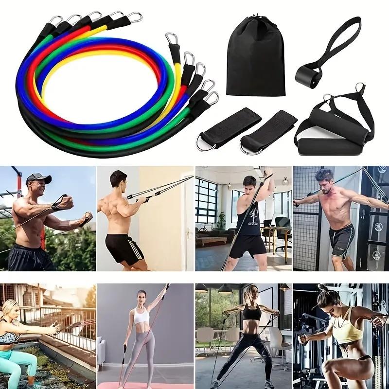 11-Piece TPE Resistance Band Collection Resistance Band Handles with Door Anchors Tote Leg Ankle Straps Exercise Bands