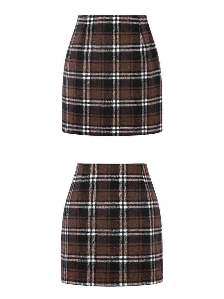 2025 Women's High-Waisted Plaid Bodycon Pencil Mini Skirt
