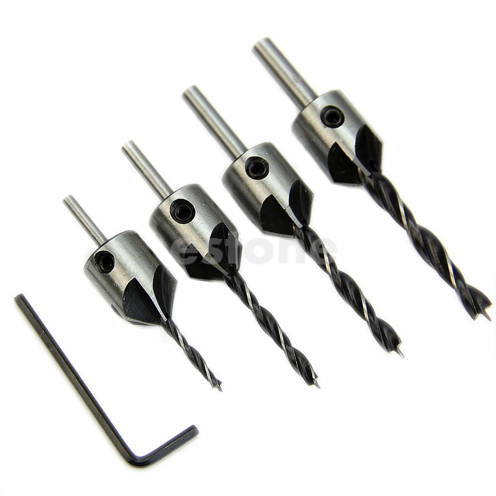 Buy 4x 3mm-6mm HSS 5 Flute Countersink Drill Bit Set Reamer Woodworking ...