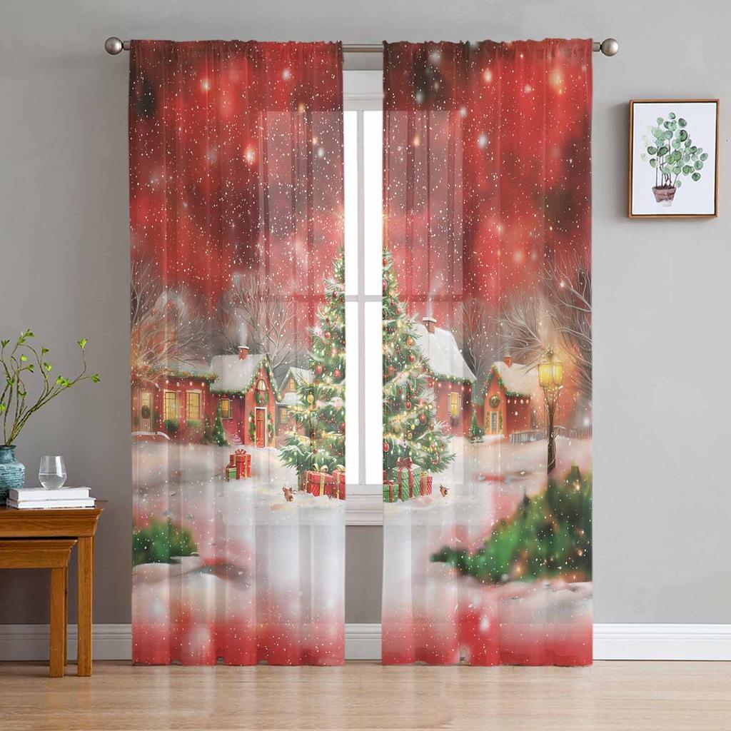 Christmas Castle Snowflakes Sheer Drapes for Living Room Decoration Window Curtains for Kitchen Curtains