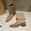 Frosted Suede Two-wear Stacking Boots Spring, Autumn and Winter New Cowboy Boots Fashion Long Knight Boots, Women