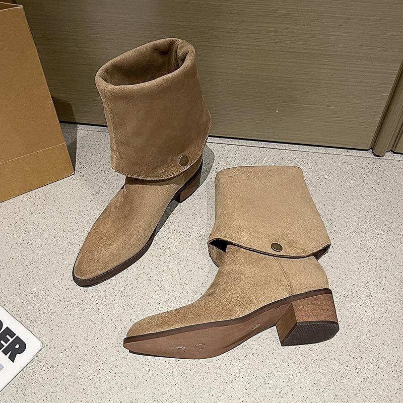 Frosted Suede Two-wear Stacking Boots Spring, Autumn and Winter New Cowboy Boots Fashion Long Knight Boots, Women