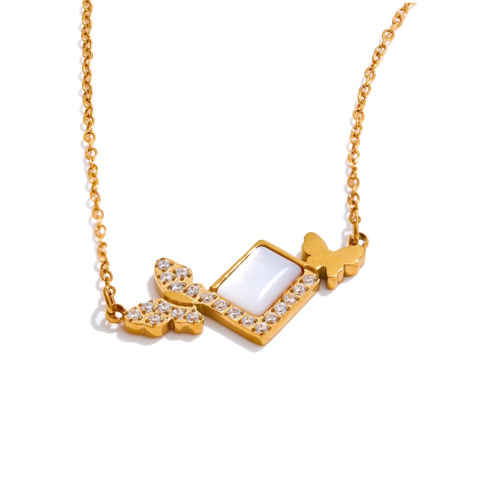 

Yhpup High-Grade CNC Zirconia Shell Butterfly Pendant Necklace Golden Stainless Steel Exquisite Premium Jewelry