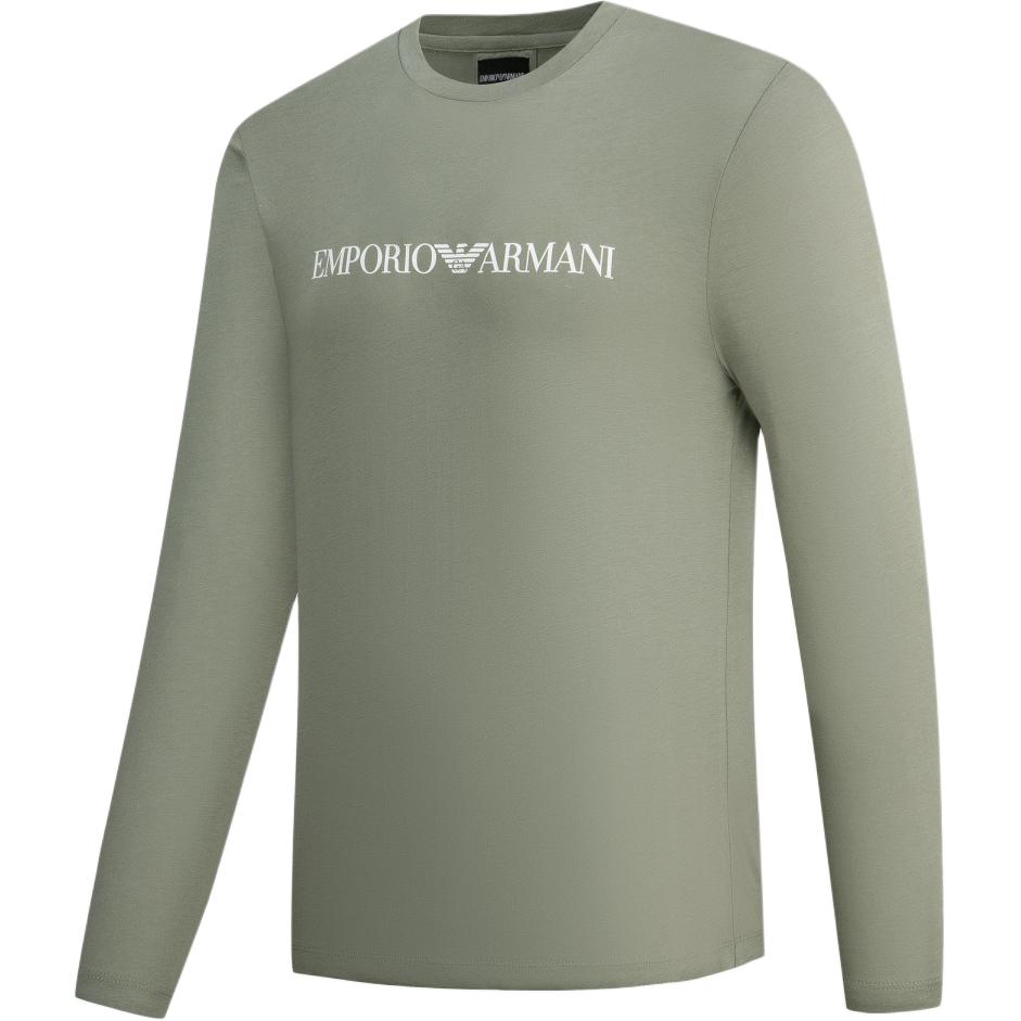 Emporio Armani FW23 Logo Print Loose Fit Crew Neck Long Sleeve T-Shirt Men Tops Green 8N1TN8-1JPZZ-0598