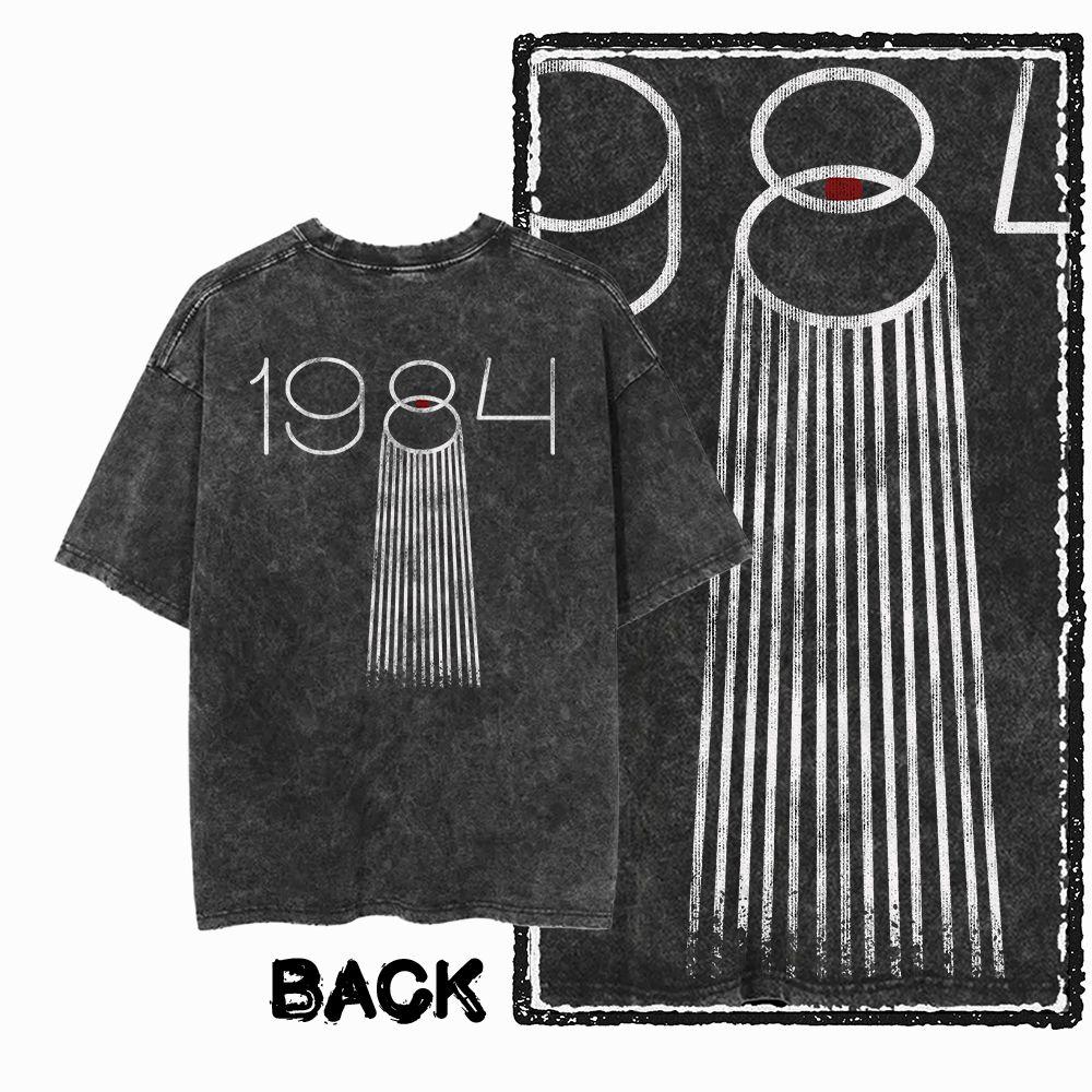 G02 Back Print Cotton Big Size 1984 Graphic Men T-shirt | Acid Washed  Streetwear Cool Vintage O-neck Men's Tee Tshirt