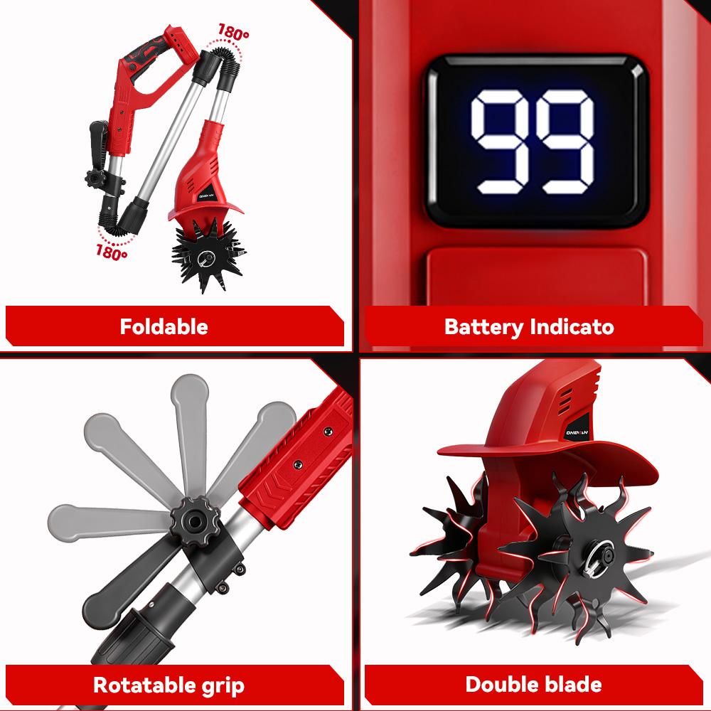 ONEVAN Bürstenloser 1600W Elektrischer Bodenfräse Fräse Kultivator Rasenmäher Akku-Vertikutierer Gartengerät Für Makita Batterie Pin