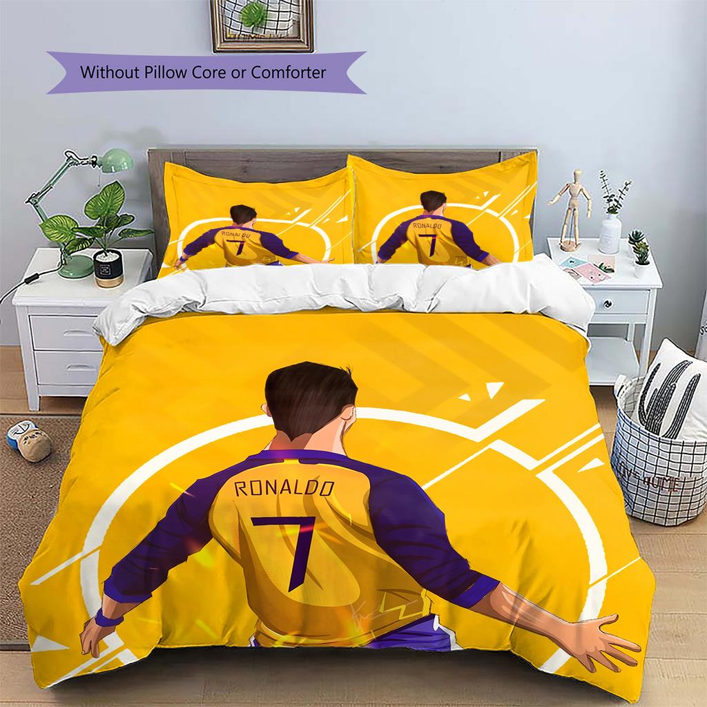 Cristiano Ronaldo Wzór Pościel Zestaw Kołdry Dekoracja Domu Prezent (1 * poszwa na kołdrę + 2 * poszewki na poduszki bez rdzenia)