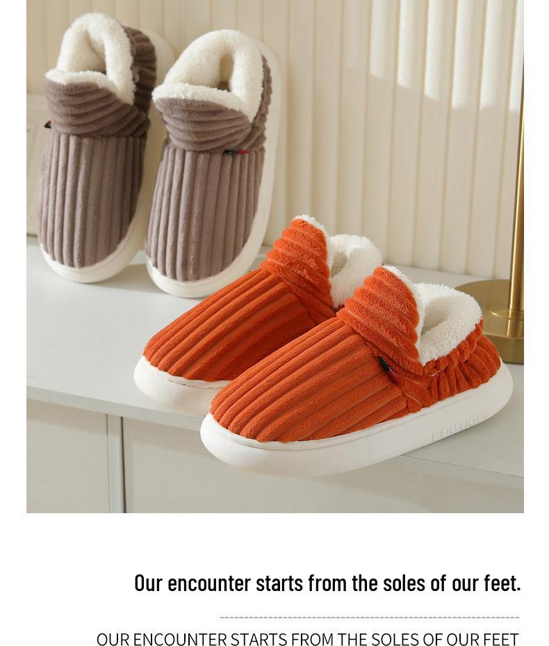 2025 New Men's & Women's Winter Cotton Slippers with Flat Thick Soles, Fur Lining, Versatile for Outdoor Wear