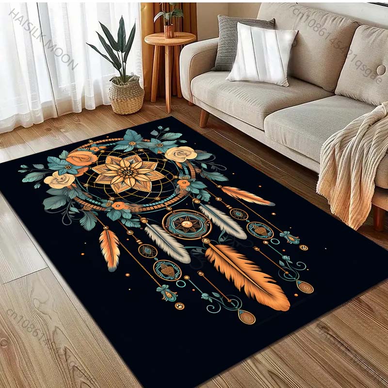 Dream Catcher and Feathers Print Carpet for Living Room Bedroom Sofa Doormat Home Decor Non-slip Floor Mat Room Area Rug