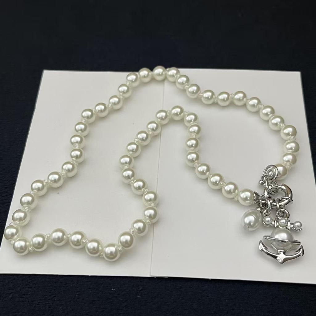 Empress Dowager Saturn Pearl Necklace, Bracelet, and Earrings Set: Light Luxury Punk Clavicle Chain for Women