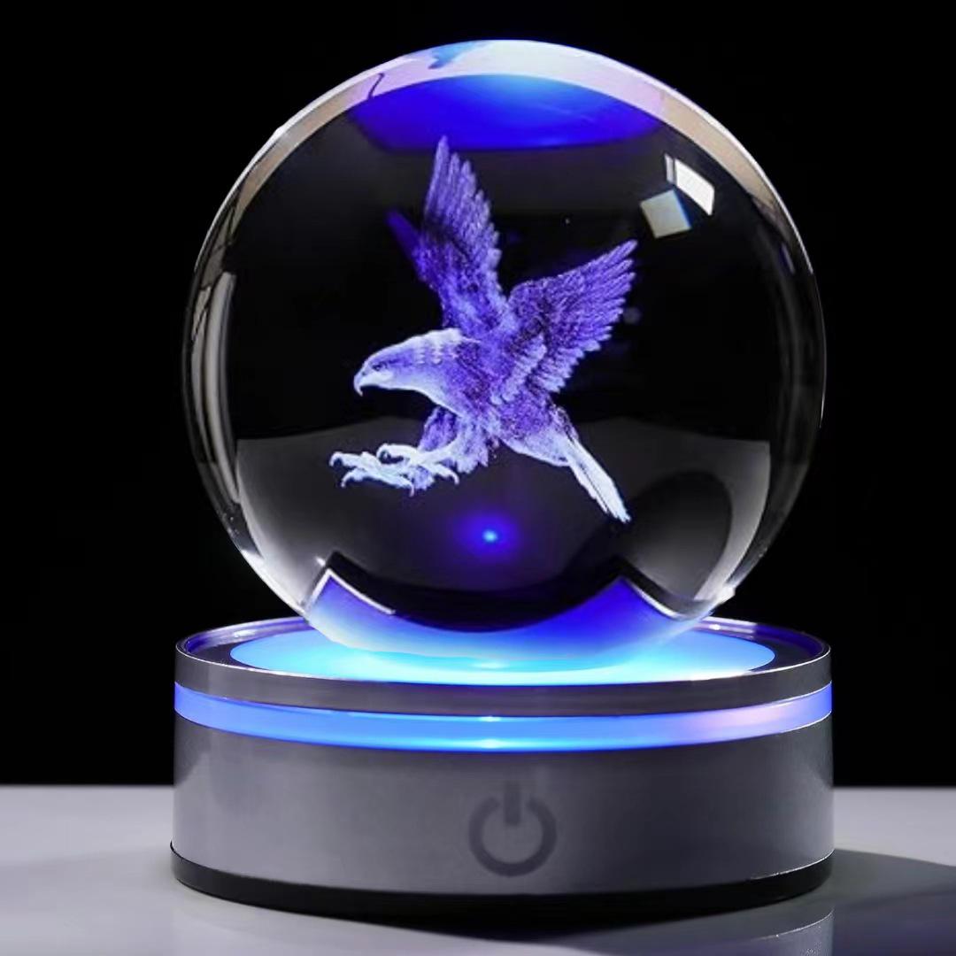 3D Carved Crystal Ball Night Light - Galaxy & Animal Design, Creative Desktop Ornament 8cm Sphere Only