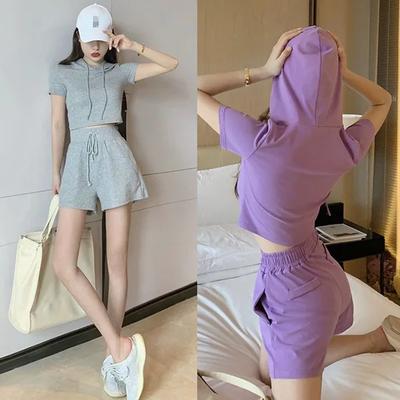 Summer Large Size Casual Sportswear Set with Hat Short Sleeve Sweatshirt and Sports Shorts Two Piece Women's Outfit Ensemble