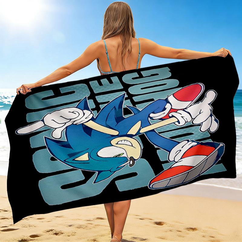 1Pc Sonic Hedgehog Artwork Beach Towel, Quick Dry, Multi-Use for Beach Pool Gym Yoga Home Travel, Christmas, Halloween, Xmas Gift M929340
