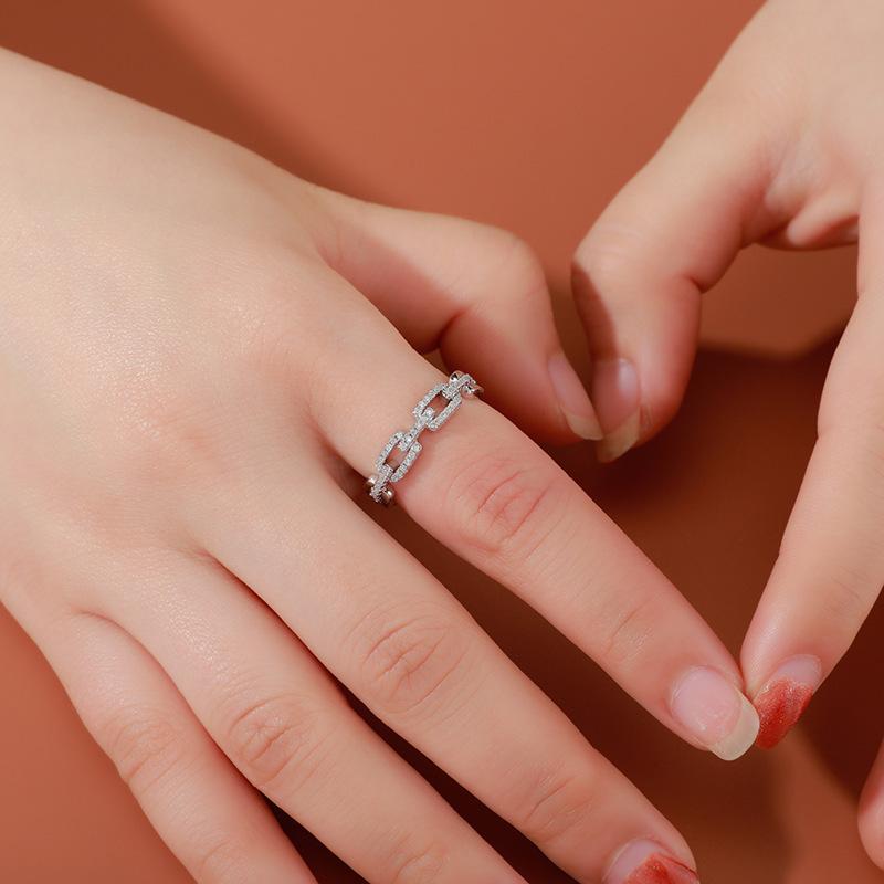 Classic Twist Chain Open Rings For Women Zircon Stainless Steel Geometric Twist Wrapped Couple Ring Wedding Aesthetic