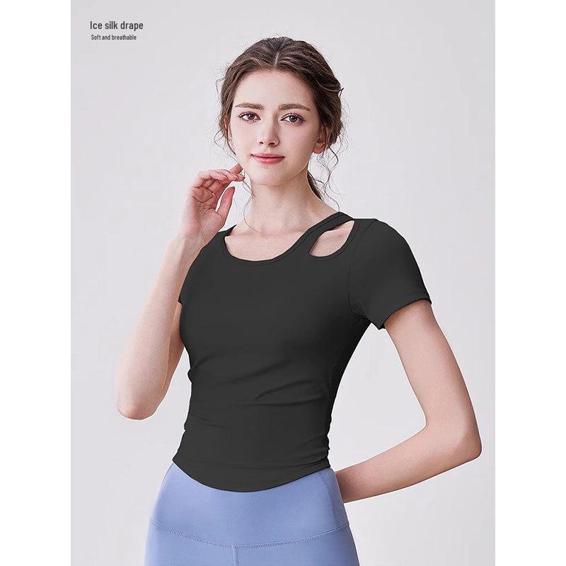 

Женская быстросохнущая футболка для йоги с воротником-стойкой на молнии M