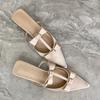 Fashion Satin Baotou Cool Mopping Summer New Pointed Toe Shallow Mouth Bow Hollow-out Non-slip Wear-resistant One-line High Heels