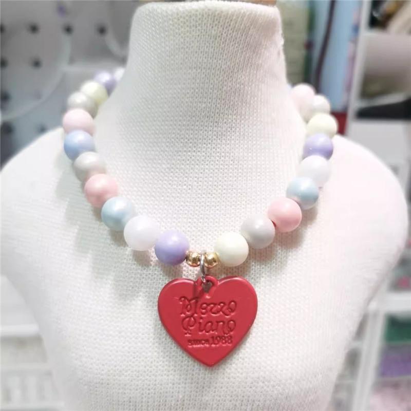 Heart Pendant Pet Pearl Collar Colorful Beads Dog Necklace Cat Collar Puppy Accessories Dog Chain Chihuahua Pet Wedding Jewelry