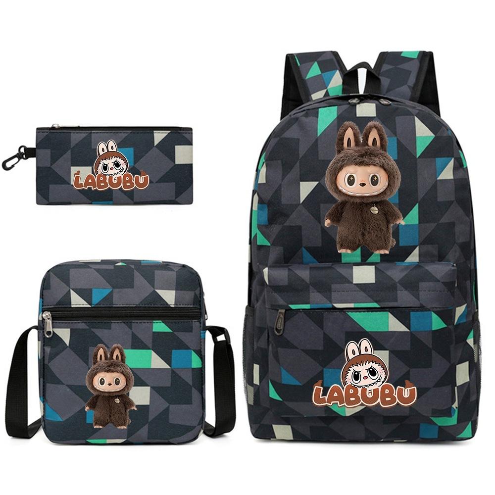 Labubu Surrounding Primary and Secondary School Students Fashion Backpack Casual Schoolbag Three-piece Set